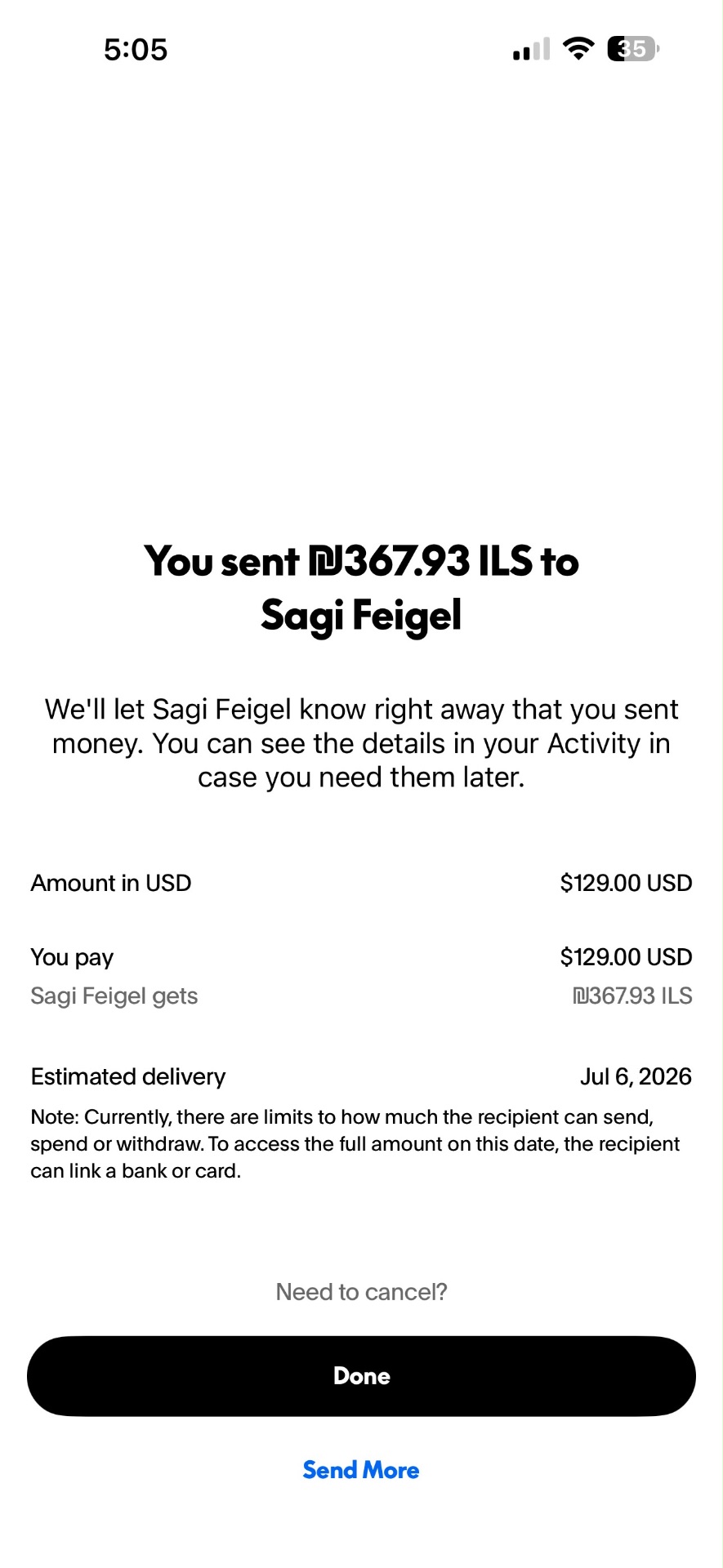 PayPal receipt — Sagi Feigel receiving his AirPods 4 prize